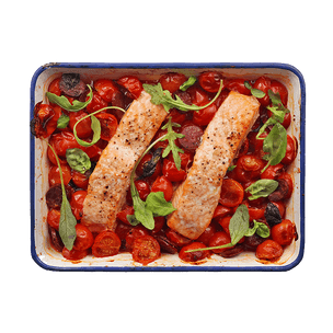 roasted-salmon-with-tomatoes-and-sausage