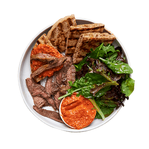 grilled-steak-with-romesco-salad-and-pita
