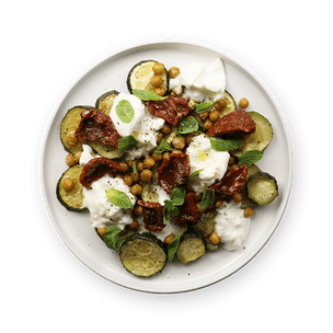 roasted-zucchini-and-chickpeas-with-burrata