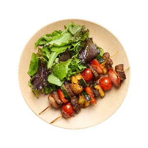 air-fryer-beef-and-veggie-skewers-with-salad