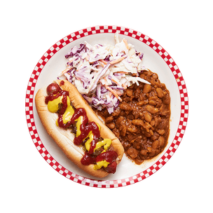 grilled-hot-dog-with-baked-beans-and-coleslaw