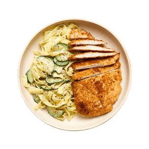 crispy-chicken-cutlet-with-creamy-zucchini-pasta