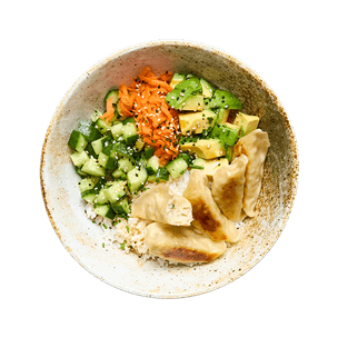 dumpling-and-veggie-rice-bowl