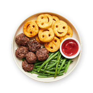 meatballs-with-fries-and-green-beans