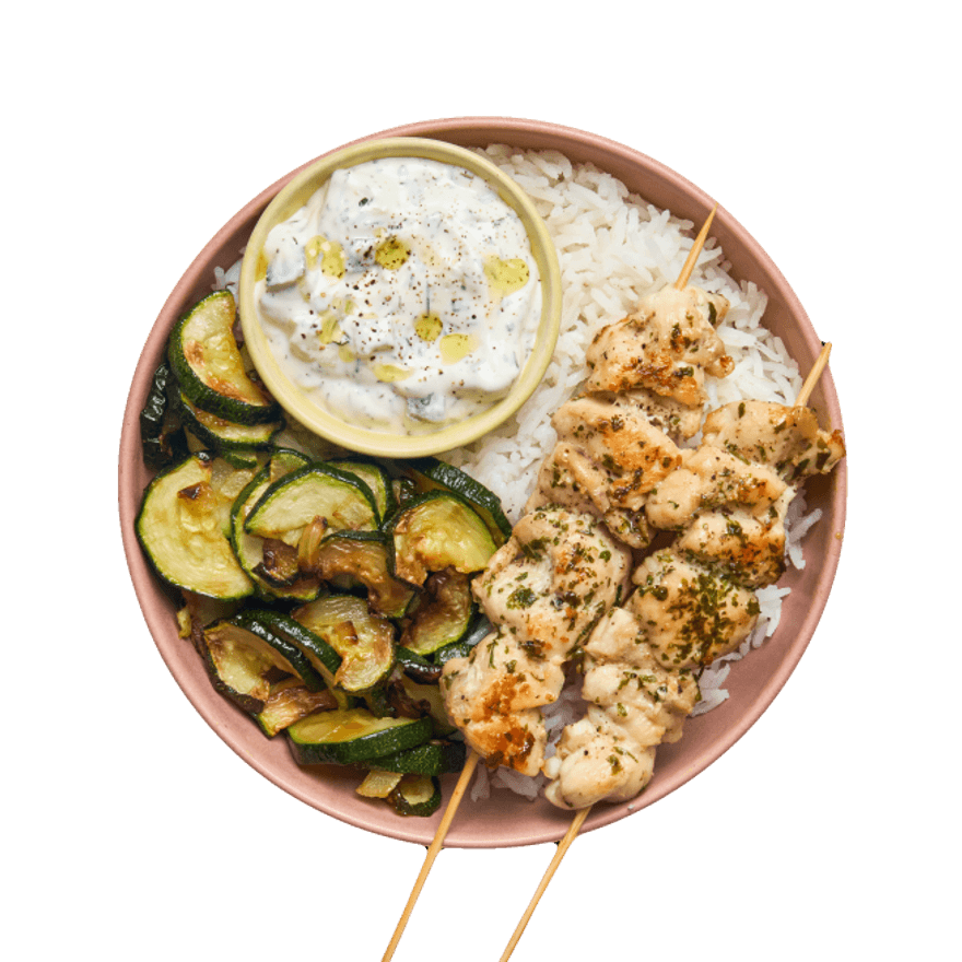 Chicken Skewers with Zucchini & Rice