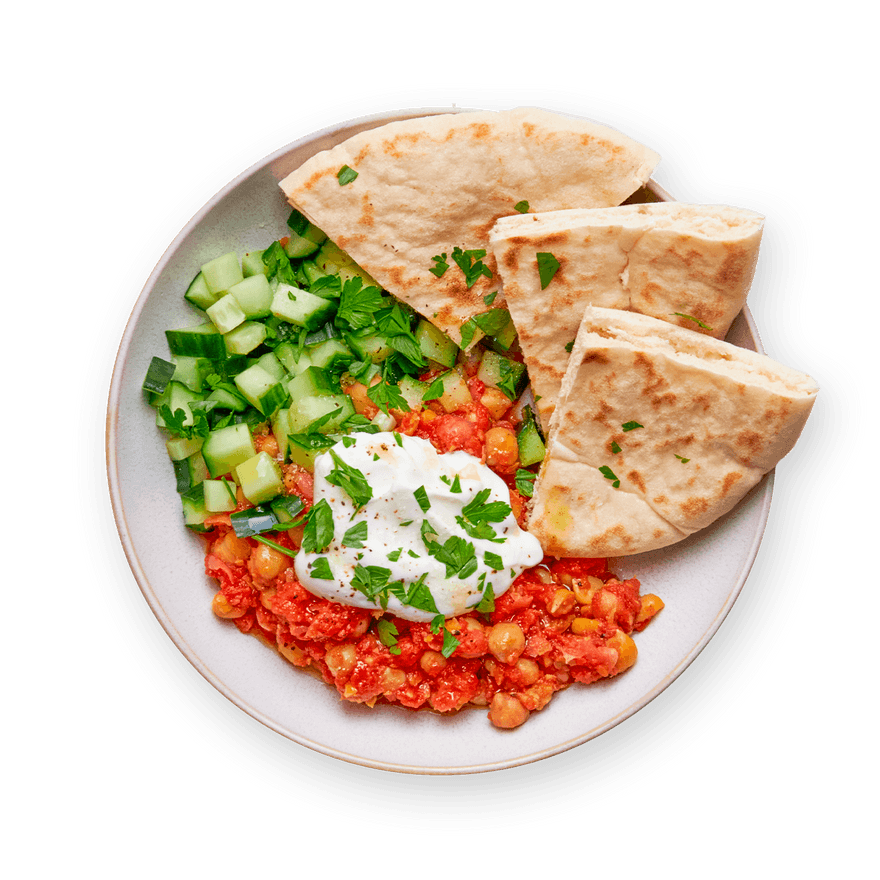 Saucy Smashed Chickpeas with Pita & Yogurt