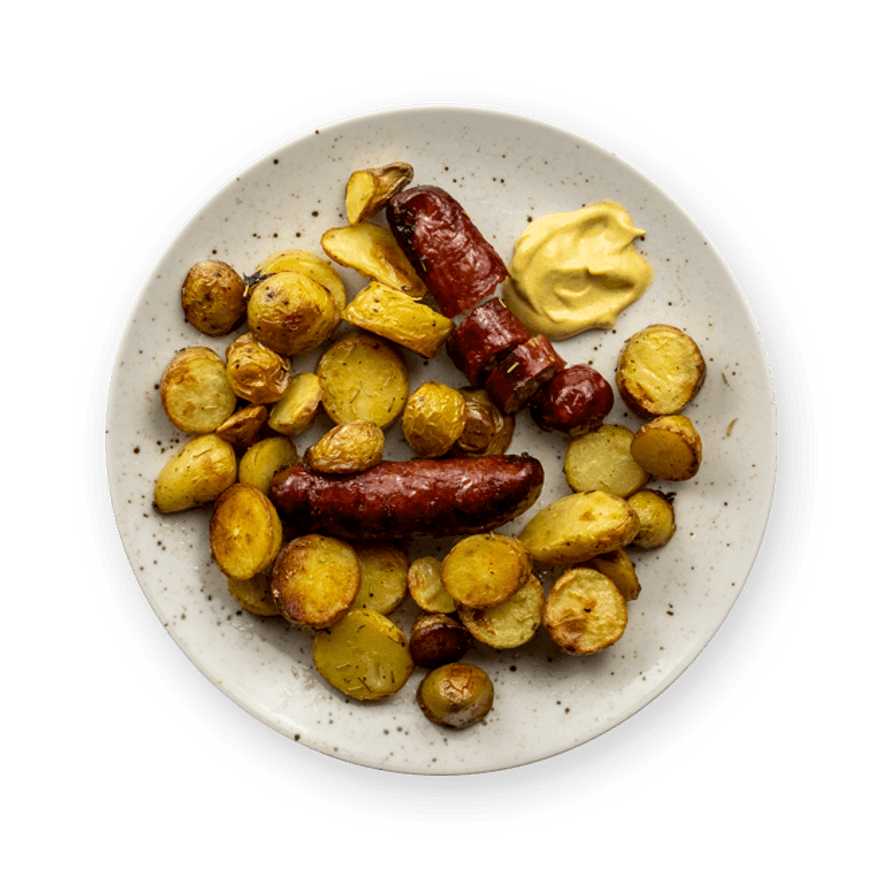 Pommes de terre & saucisses rôties