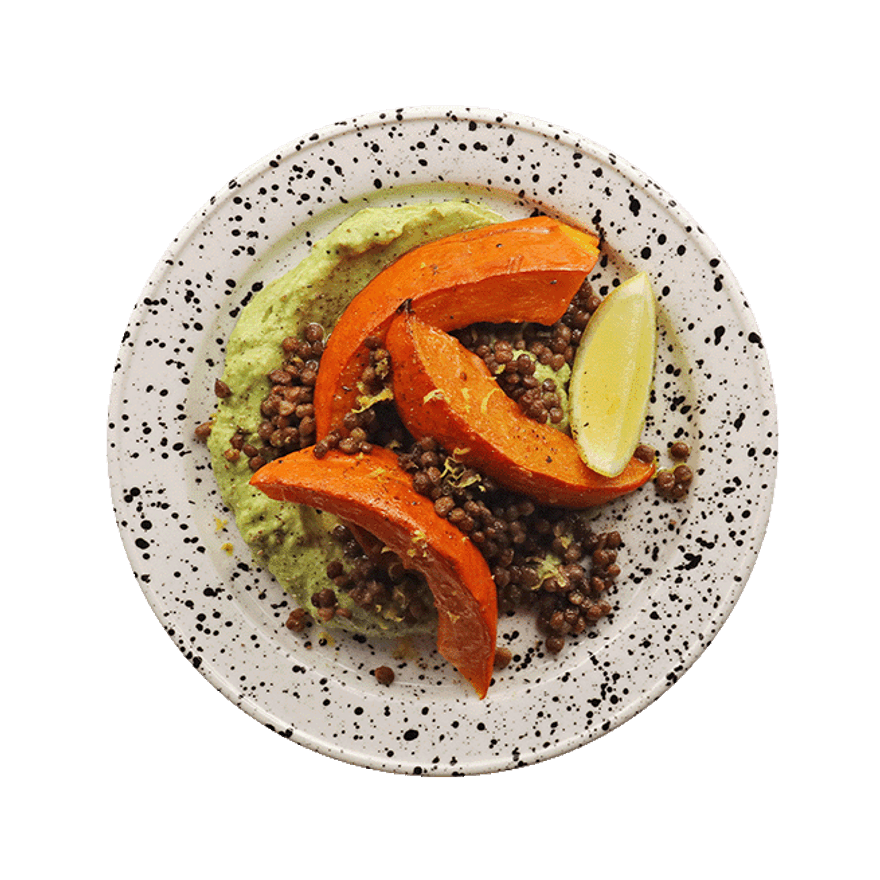 Courge rôtie, lentilles & avocat