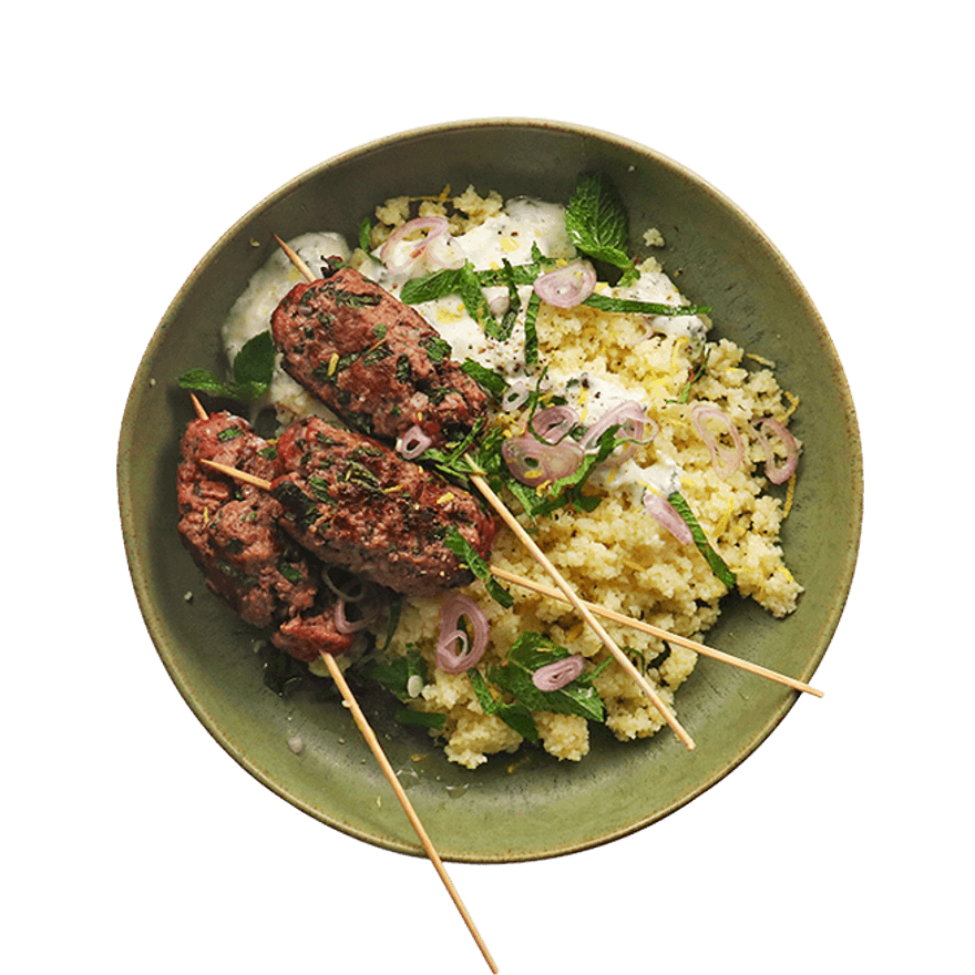 Beef Skewers with Couscous & Yogurt