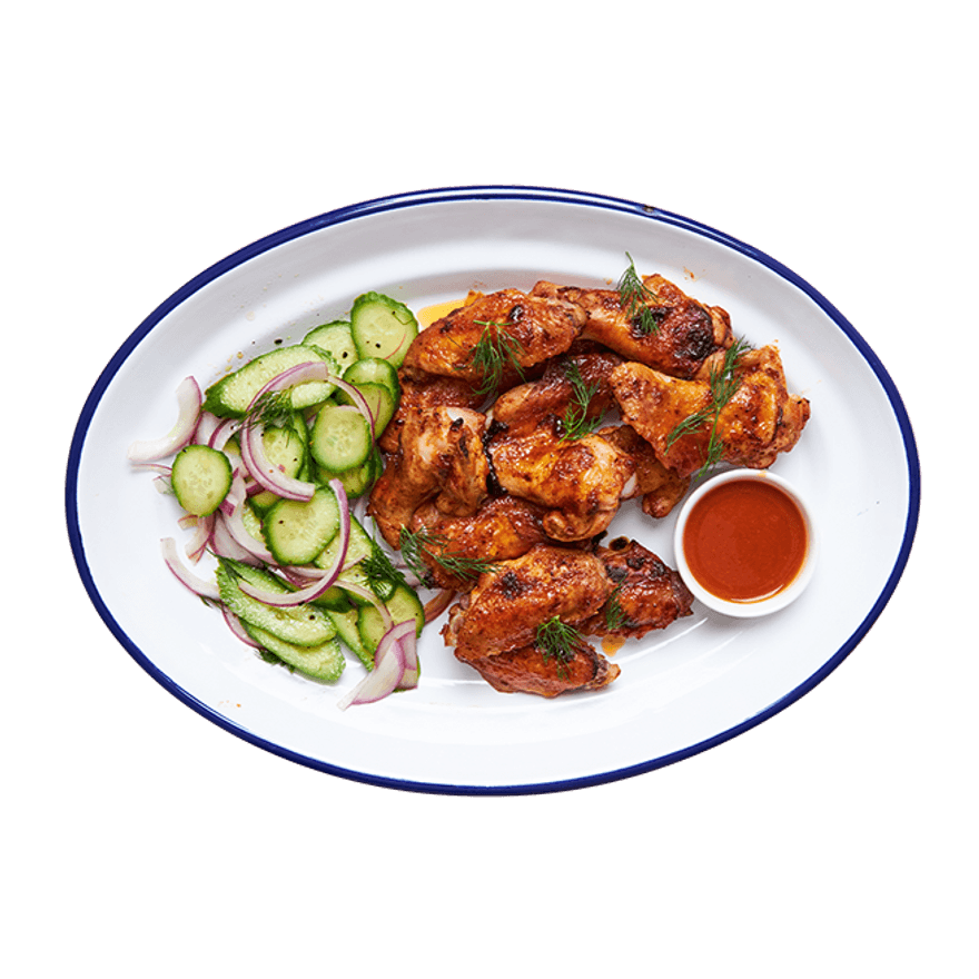 Hot Honey Chicken Wings with Cucumber Salad