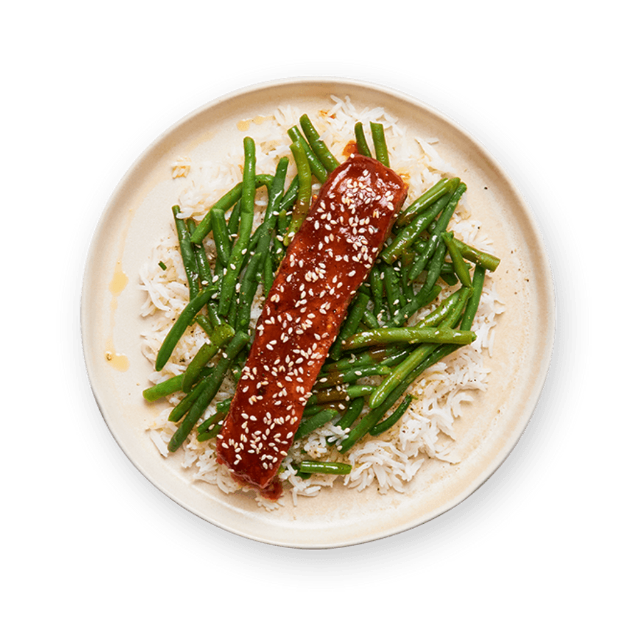 Saumon teriyaki, haricots verts & riz
