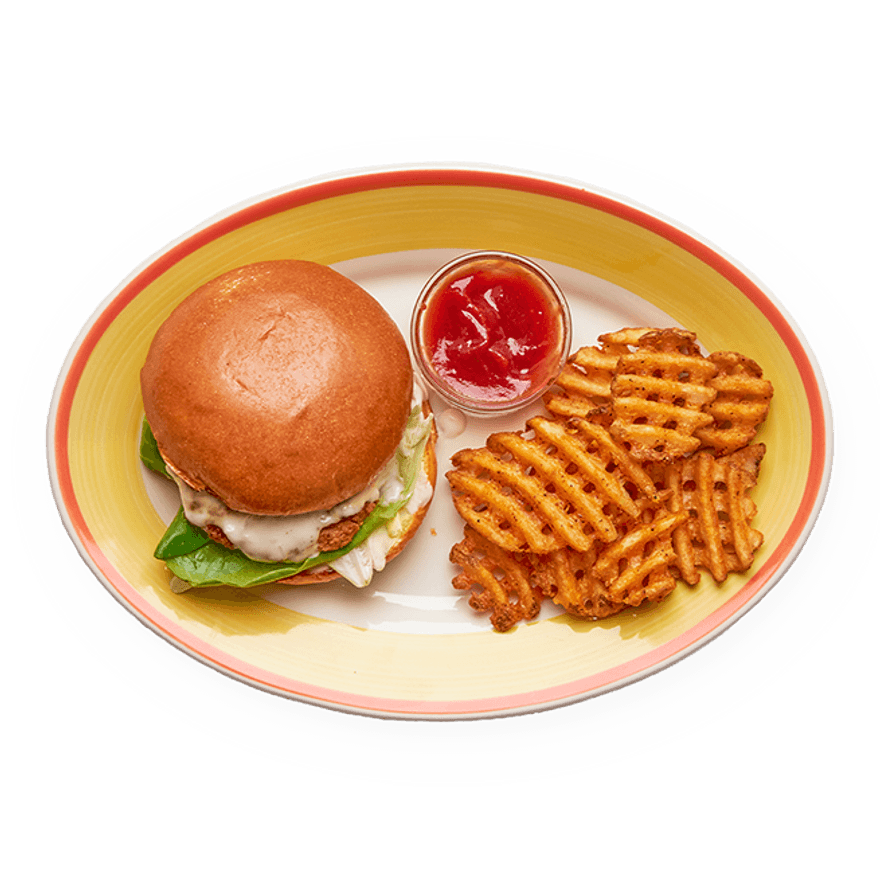 Buffalo Chicken Burger with Waffle Fries