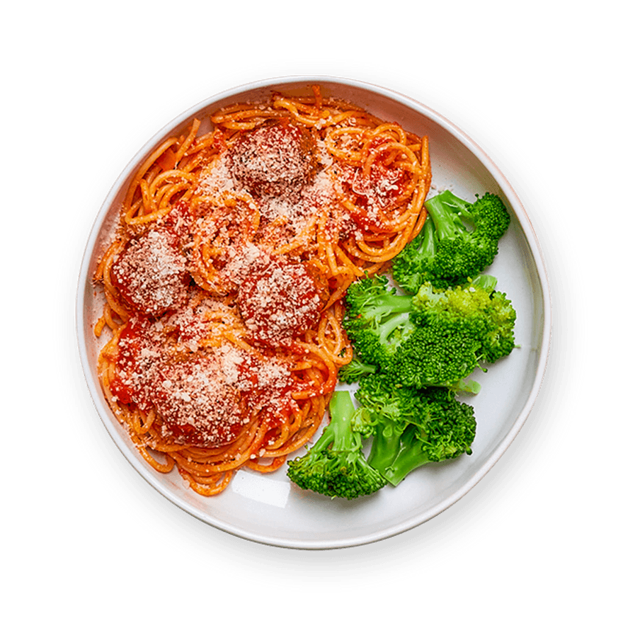 Spaghettis rapides et boulettes de viande au brocoli