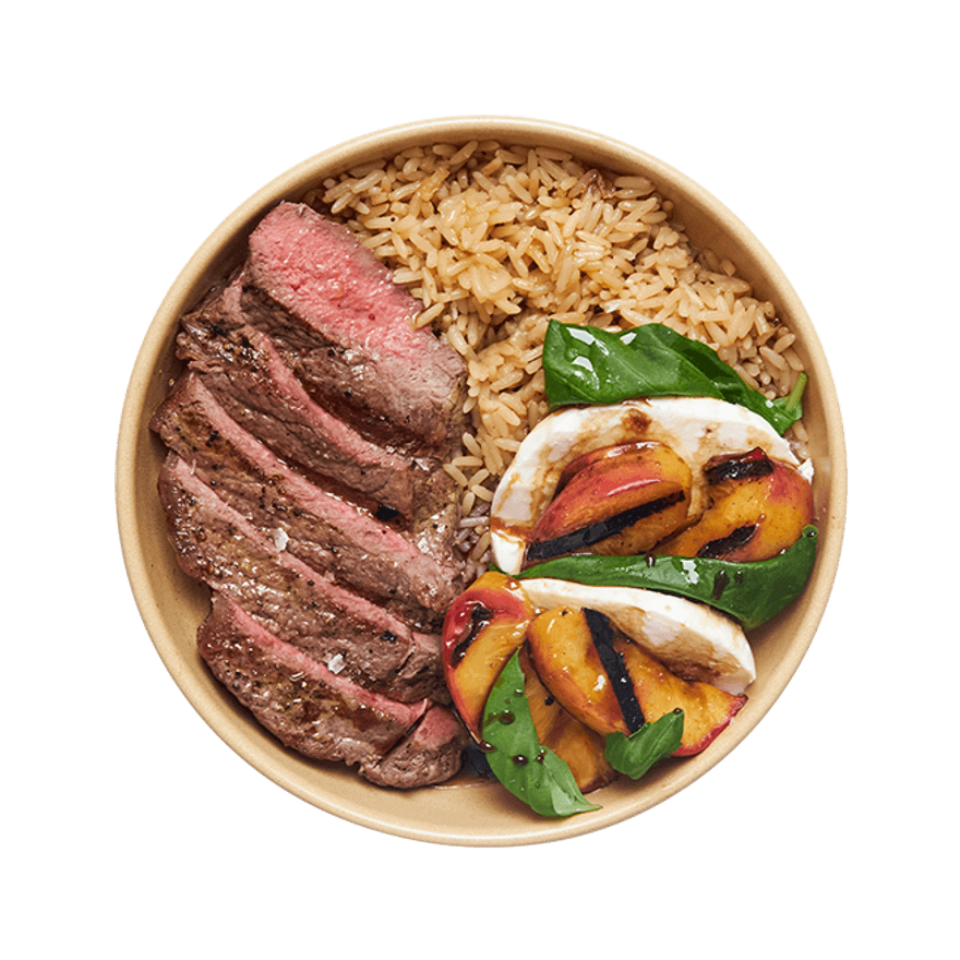 Grilled Steak with Peach Caprese Salad