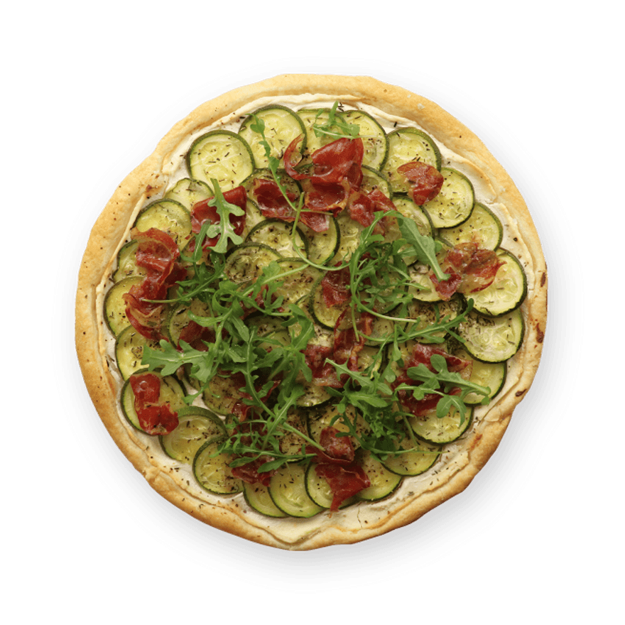 Tarte fine ricotta, courgette & prosciutto