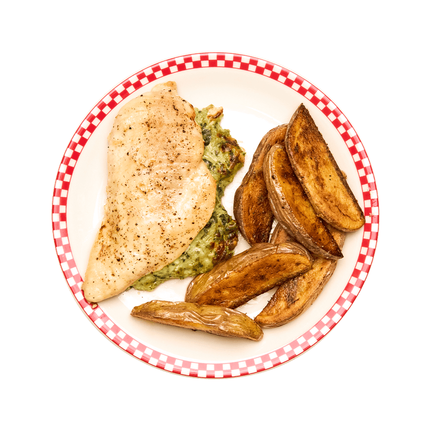 Spinach & Artichoke Stuffed Chicken with Potato Wedges