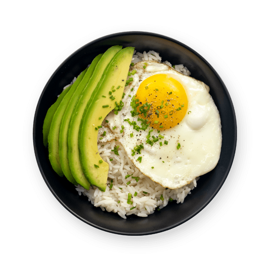 Crispy Rice Bowl with Fried Eggs and Avocado