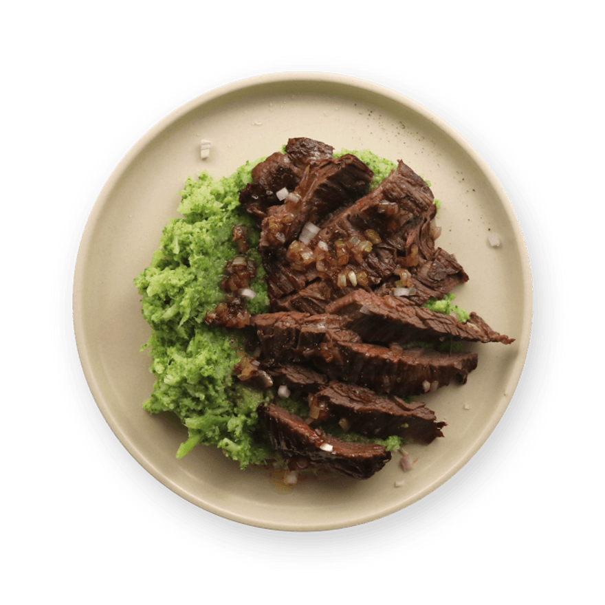 Steak with Mashed Broccoli