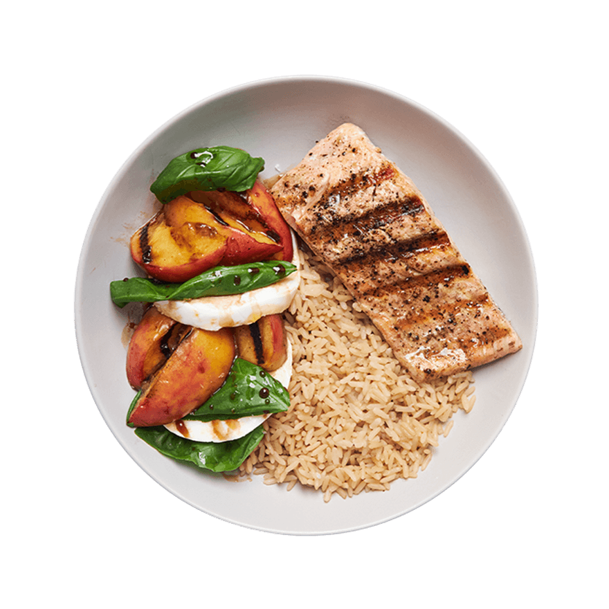 Grilled Salmon with Peach Caprese Salad