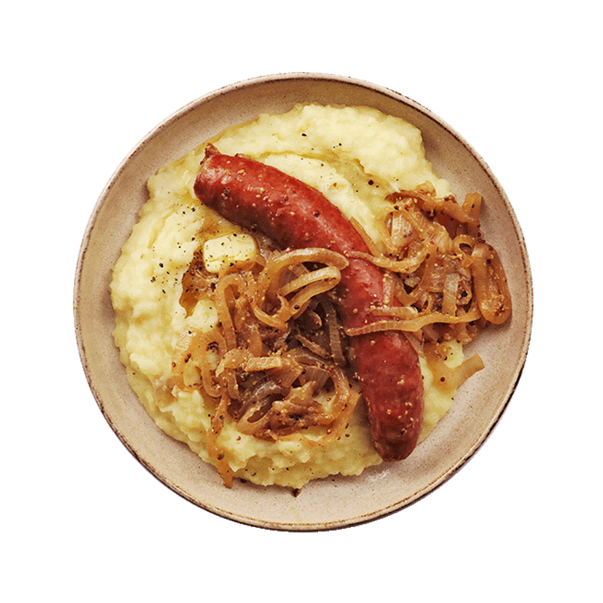 Smoked Sausage with Onion Gravy & Mashed Potatoes