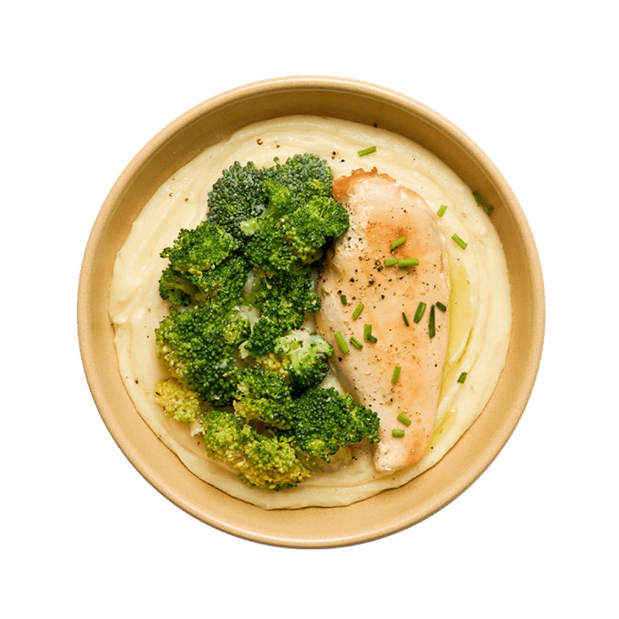 Chicken with Cheesy Mashed Potatoes & Broccoli