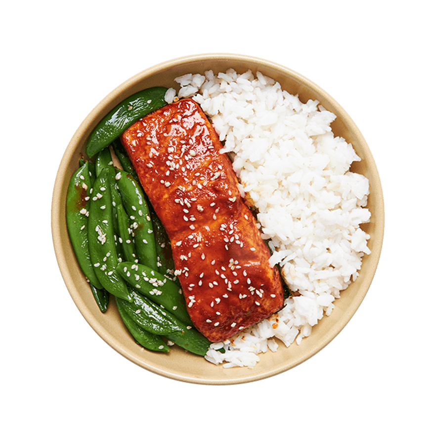 Sriracha-Honey Salmon with Rice & Snap Peas