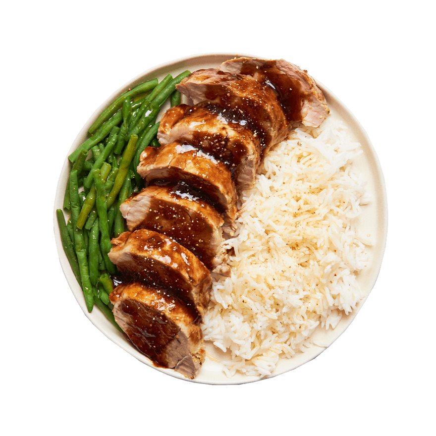 Apricot-Glazed Pork Tenderloin, Rice & Green Beans