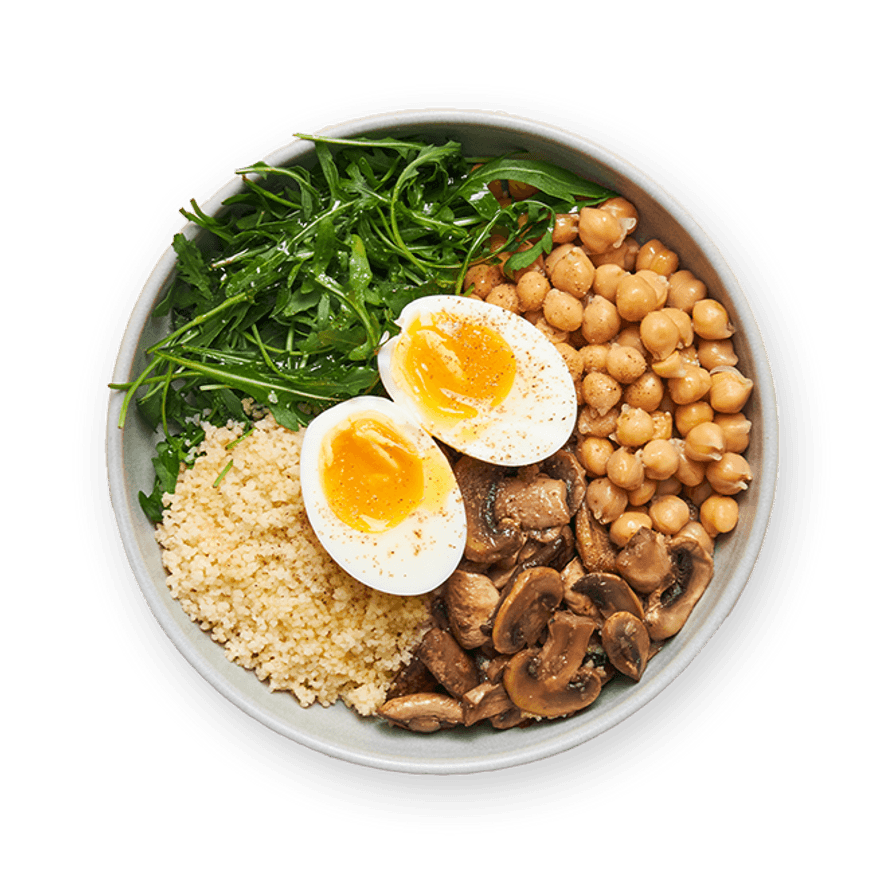 Bowl pois chiches, champignons & œuf mollet