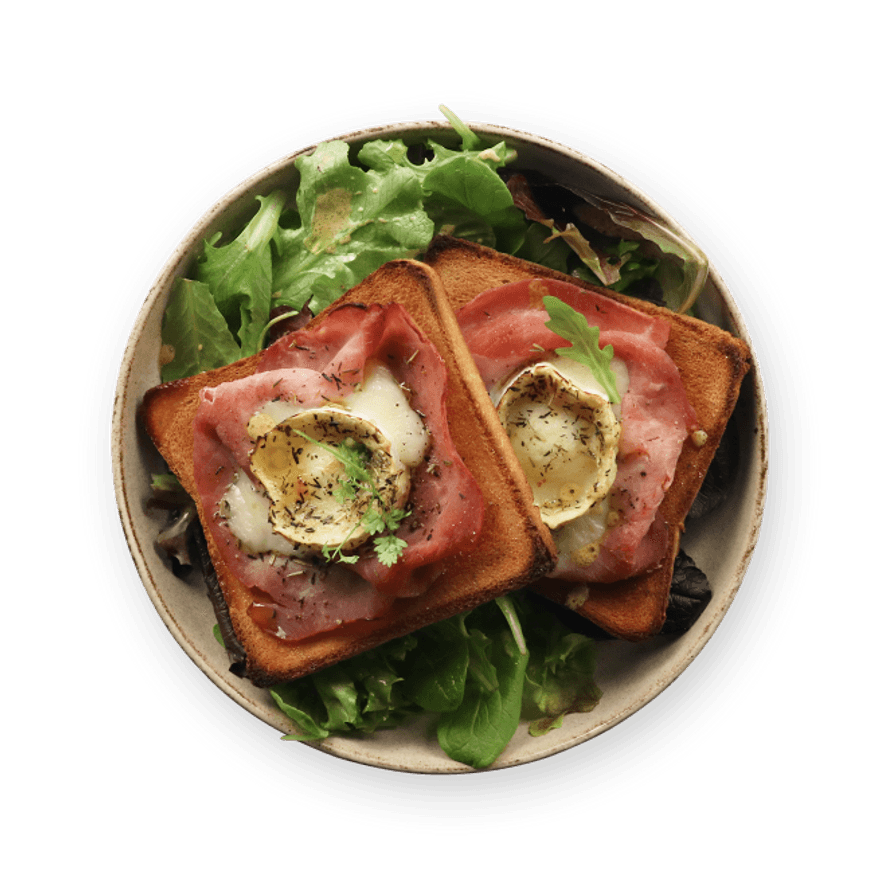 Chèvre chaud au jambon & salade