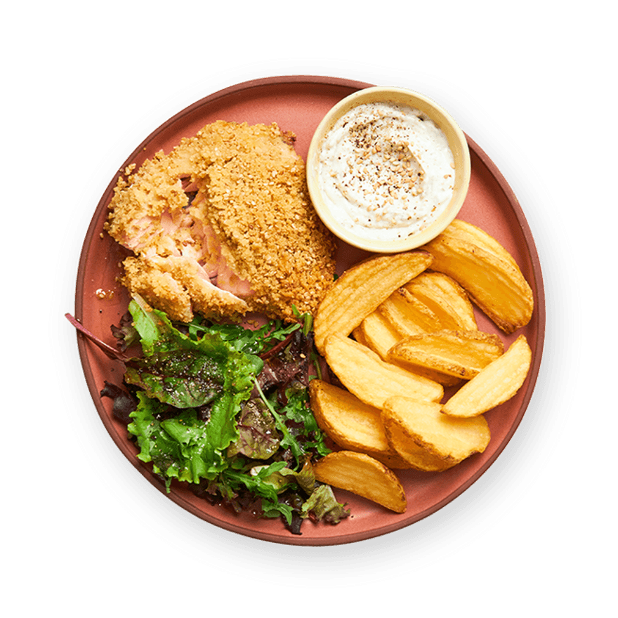 Sesame Crusted Salmon with Potatoes & Salad