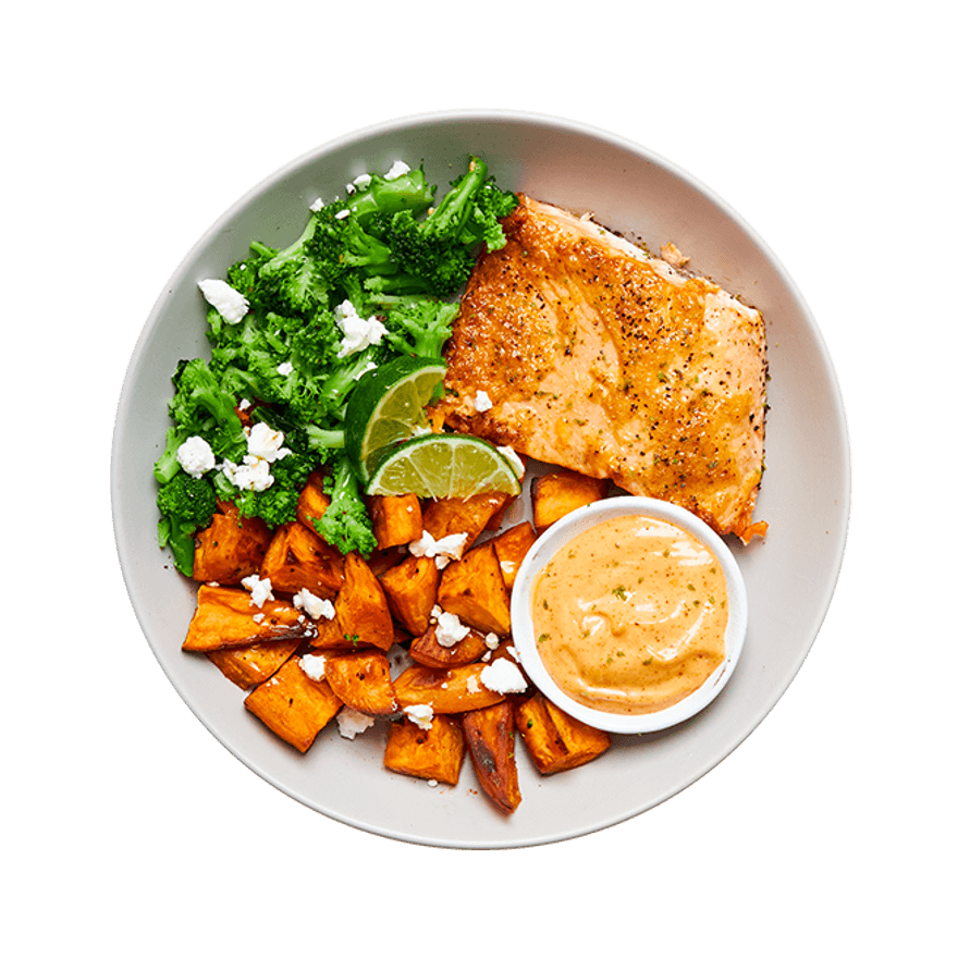 Saumon épicé, patates douces rôties & brocoli
