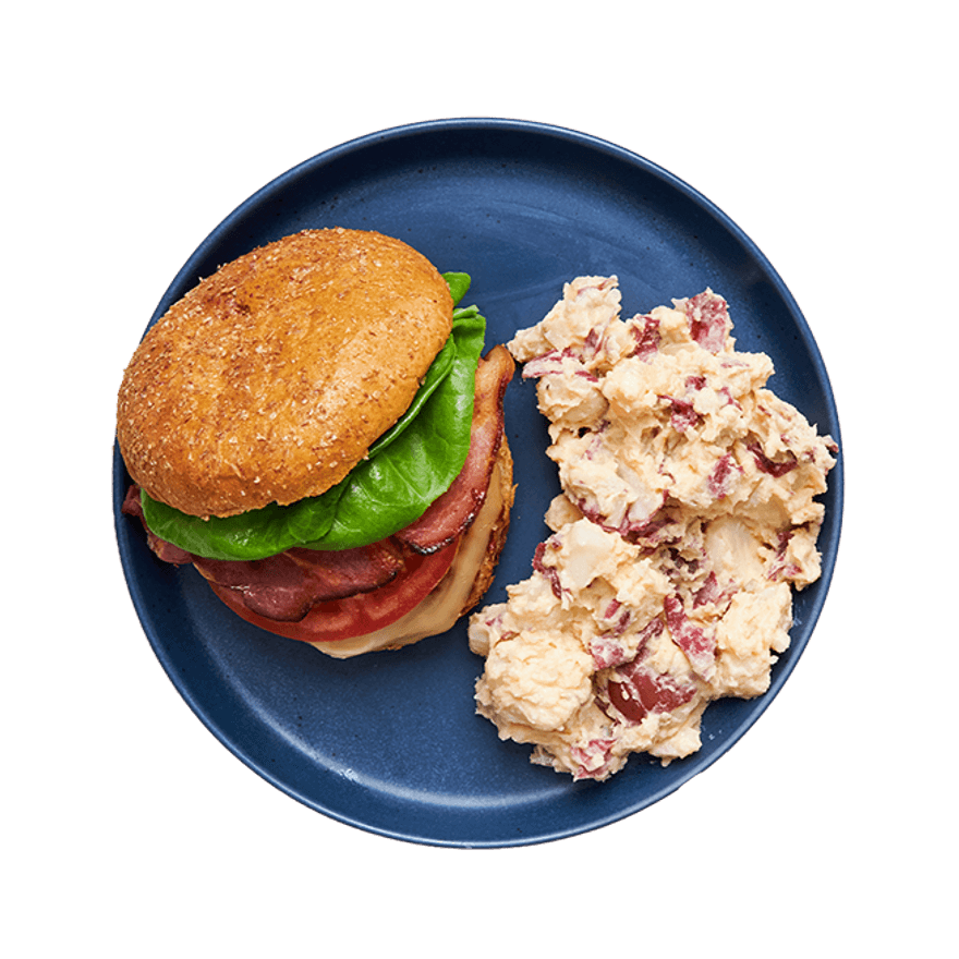 BLT Chicken Burger with Potato Salad