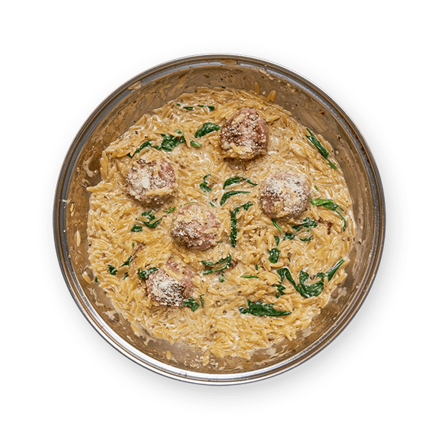 Creamy Orzo & Meatball Skillet