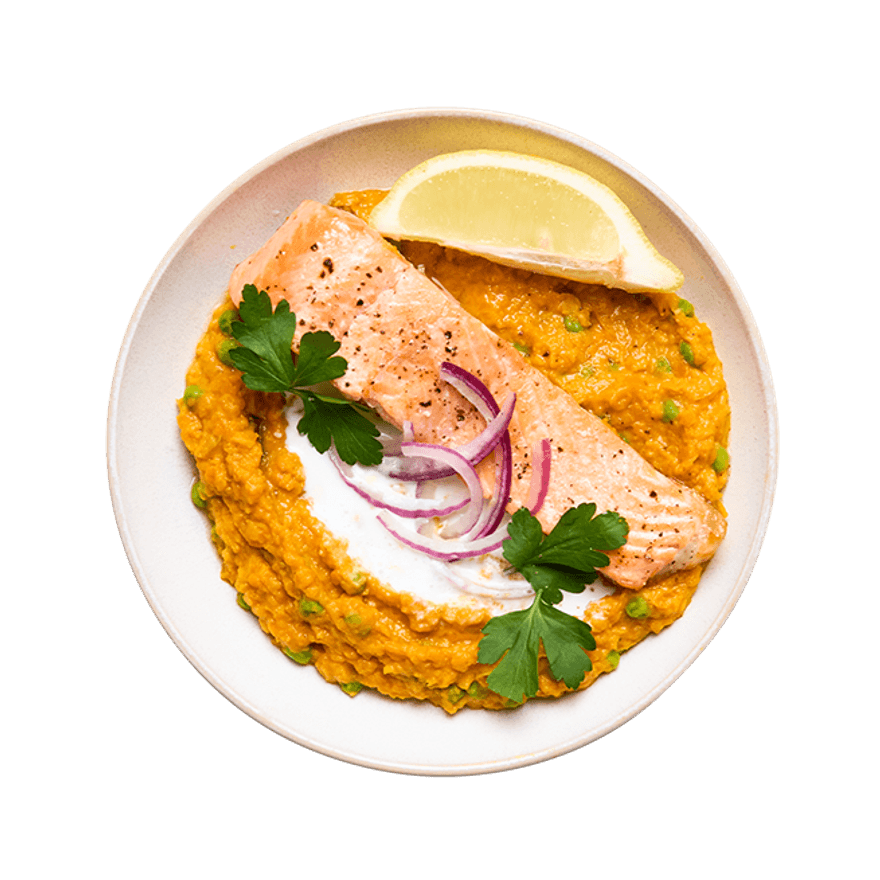 Red Lentil & Pea Curry with Salmon