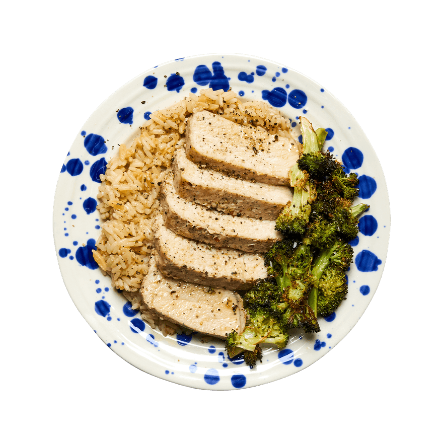Pork Tenderloin with Rice Pilaf & Broccoli
