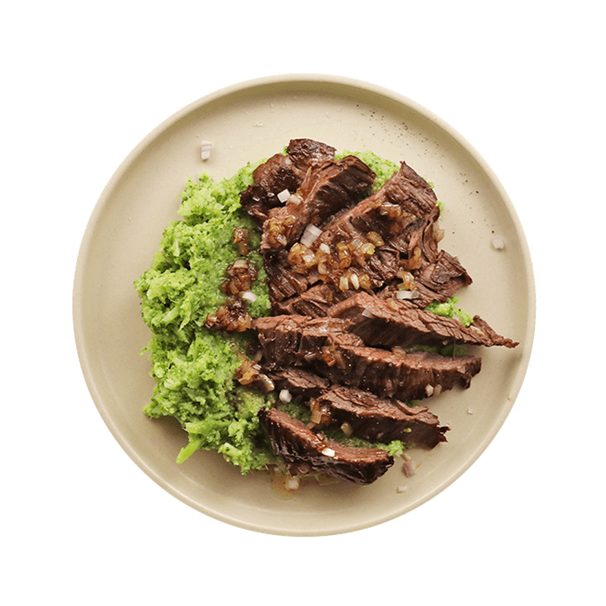 Steak with Mashed Broccoli