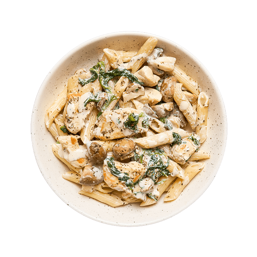 Pâtes crémeuses au poulet, champignons & épinards