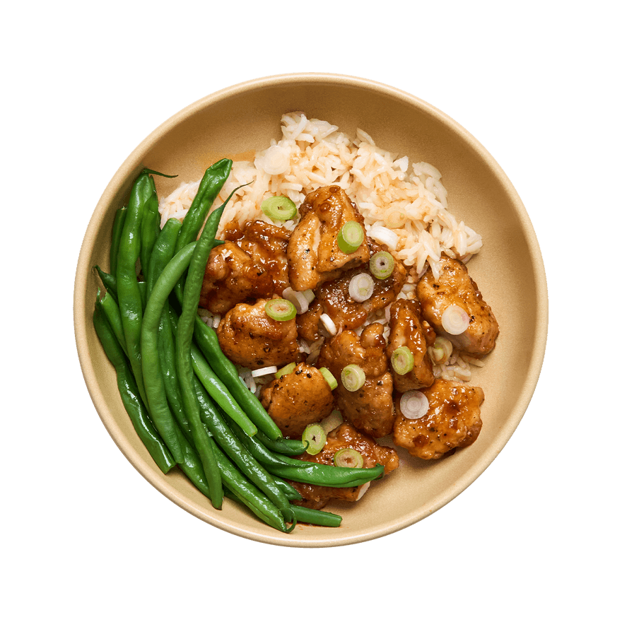 Sesame Chicken with Green Beans & Rice