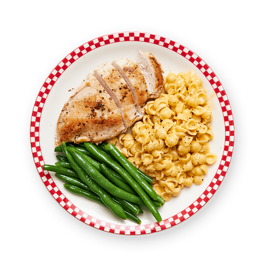 Mac & Cheese, Chicken & Green Beans