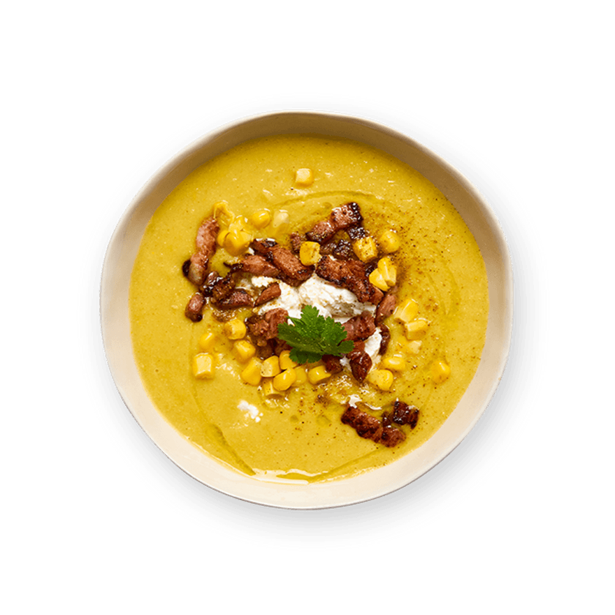 Cumin-Spiced Corn Soup with Crispy Bacon