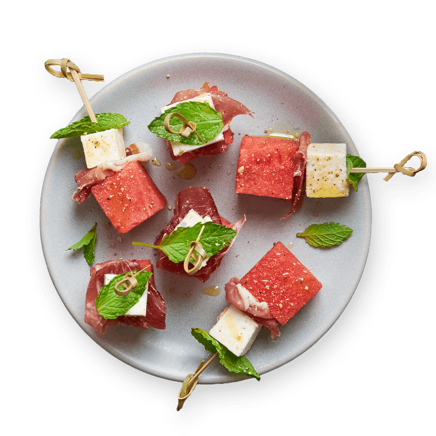 Watermelon, Feta & Prosciutto Skewers