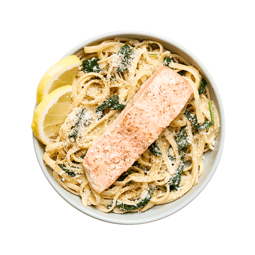 Creamy Spinach Linguine with Grilled Salmon