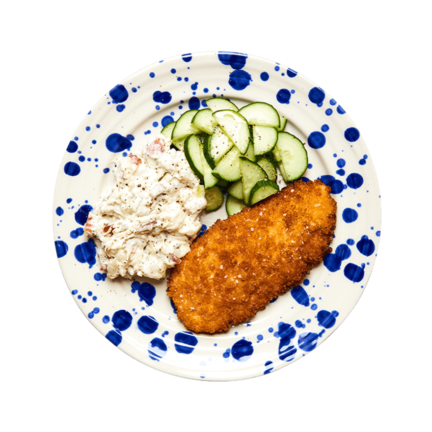 Chicken Schnitzel with Potato Salad & Cucumbers