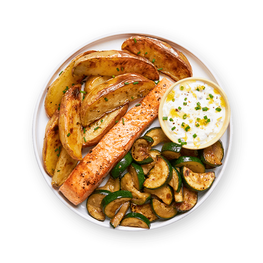 Saumon, pommes de terre & sauce au yaourt