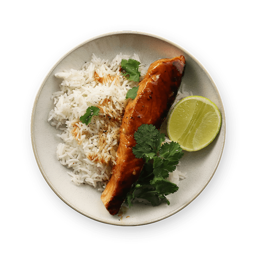 Spicy Glazed Salmon with Rice