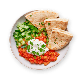 Saucy Smashed Chickpeas with Pita & Yogurt