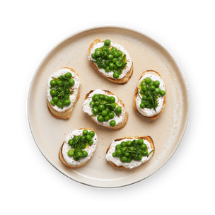 Crostini ricotta, petits pois & menthe