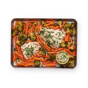 Sheet Tray Salmon with Carrots & Broccoli