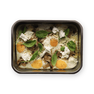 Baked Eggs with Mushrooms & Goat Cheese
