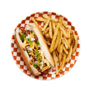 Loaded Chili Cheese Dog with Fries